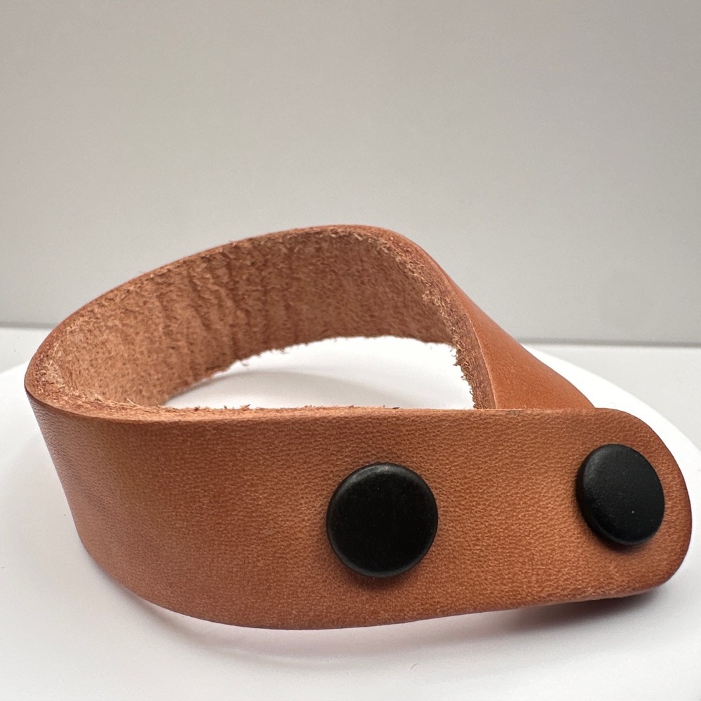 Vintage 90s Brown Leather Cuff Bracelet Set Snap Closure Minimalist Boho Jewelry